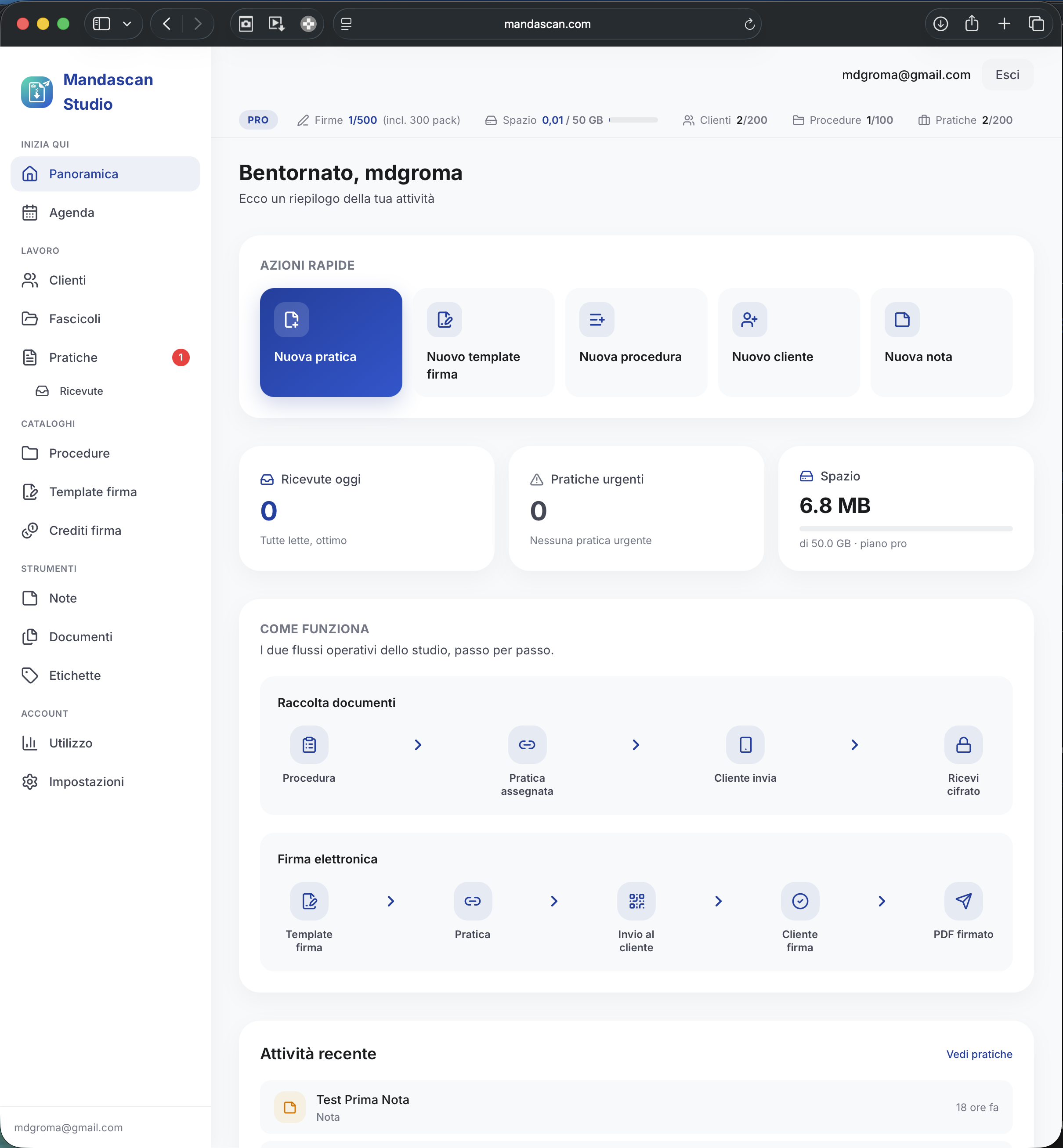 Dashboard di Mandascan Studio